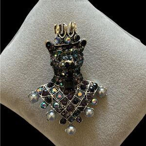 Vintage Jeweled Black Lab “King” Brooch